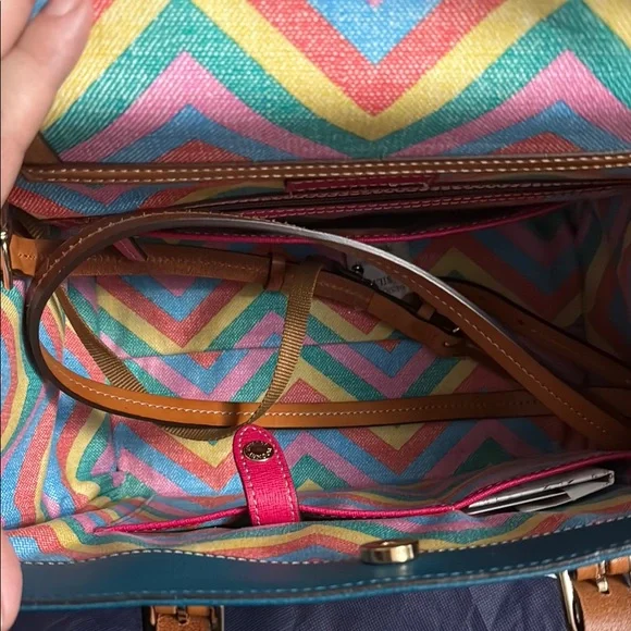 Dooney & Bourke Teal and Tan Leather Tote Bag - Picture 7 of 12